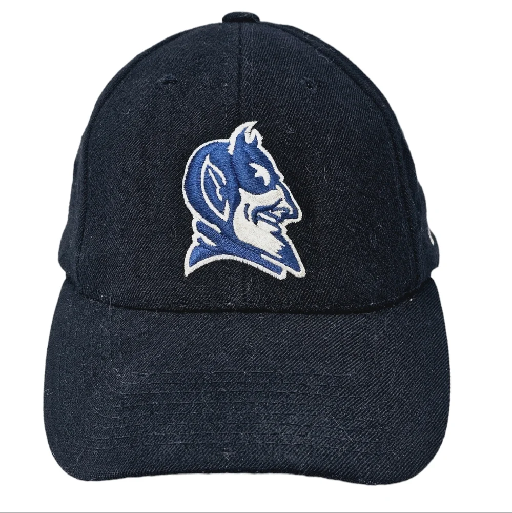Vintage 90s Y2K Nike Team Duke Blue Devils Black Strapback Hat Cap Logo Swoosh